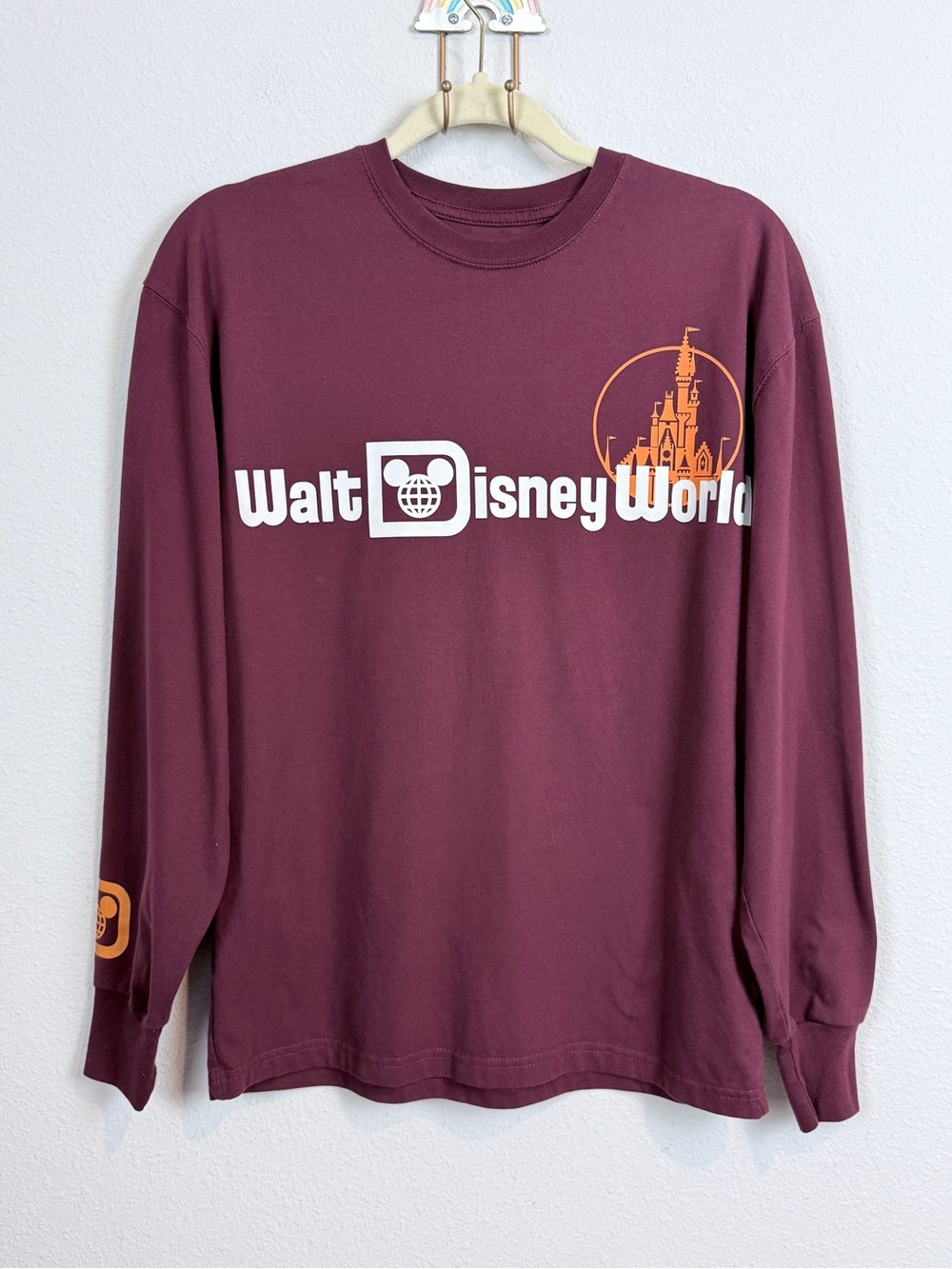 Disney Maroon Long Sleeve Shirt Walt Disney World Castle Logo S